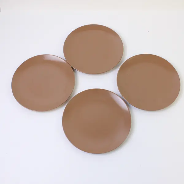 Set of 4 Light Brown Melamine Plates 6" Diameter - Durable Dinnerware