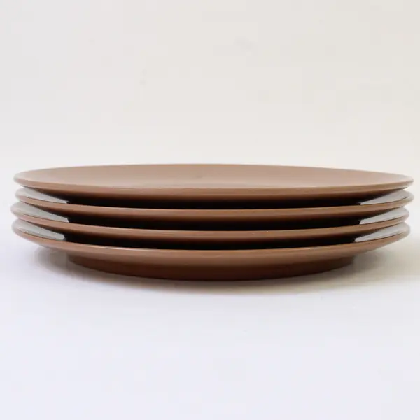 Set of 4 Light Brown Melamine Plates 6" Diameter - Durable Dinnerware