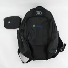 Embroidered Nvoicepay Black Backpack and Pouch Set