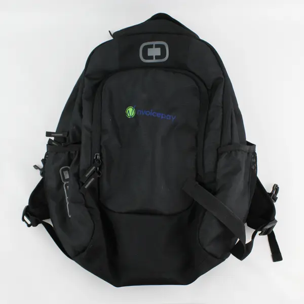 Embroidered Nvoicepay Black Backpack and Pouch Set