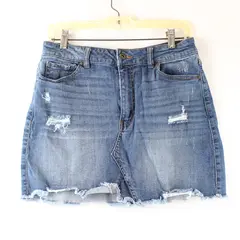 WAX Jean LA Women's/Juniors Size L Medium Wash Distressed Stretch Denim Skirt
