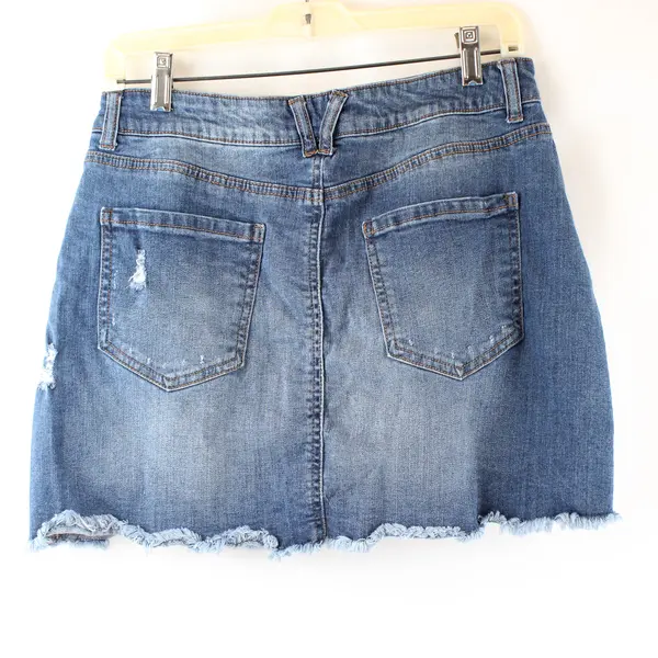 WAX Jean LA Women's/Juniors Size L Medium Wash Distressed Stretch Denim Skirt