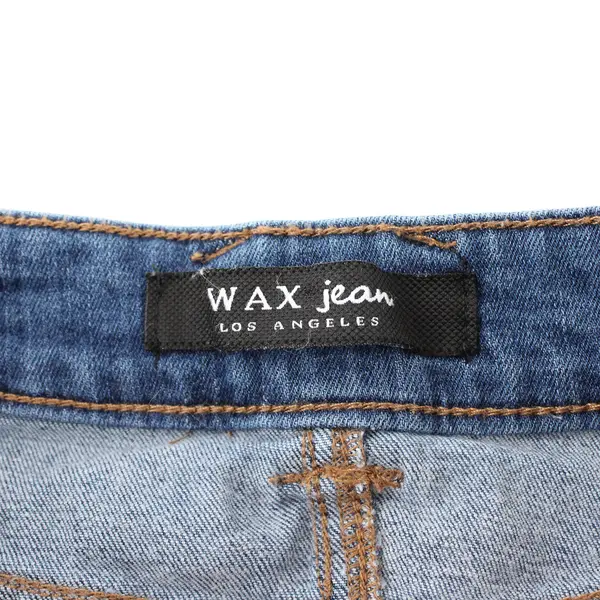 WAX Jean LA Women's/Juniors Size L Medium Wash Distressed Stretch Denim Skirt
