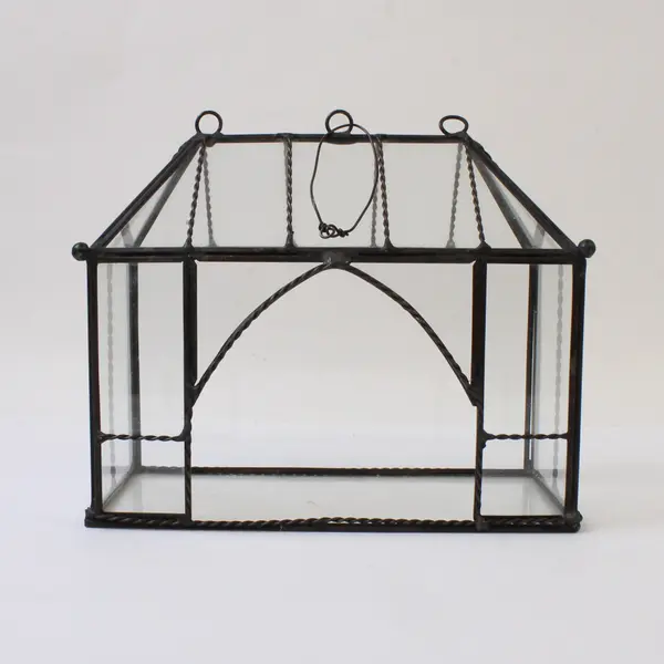 House-Shaped Glass & Metal Terrarium Small Tabletop Planter
