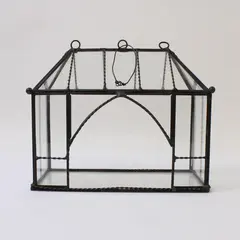 House-Shaped Glass & Metal Terrarium Small Tabletop Planter