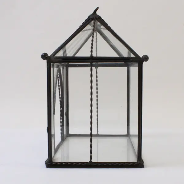 House-Shaped Glass & Metal Terrarium Small Tabletop Planter