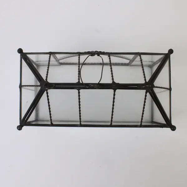House-Shaped Glass & Metal Terrarium Small Tabletop Planter