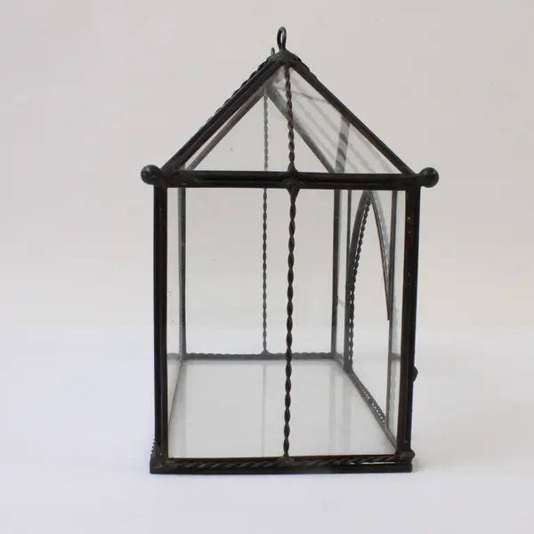 House-Shaped Glass & Metal Terrarium Small Tabletop Planter