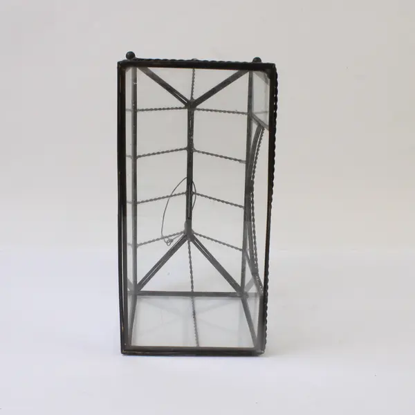 House-Shaped Glass & Metal Terrarium Small Tabletop Planter