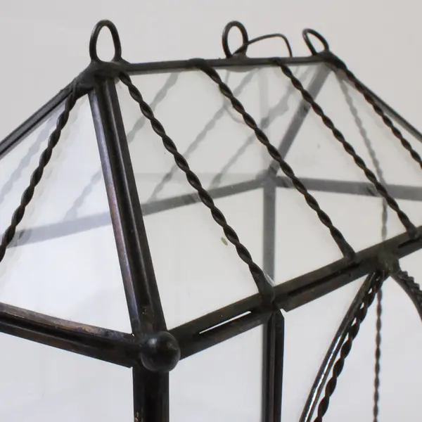 House-Shaped Glass & Metal Terrarium Small Tabletop Planter