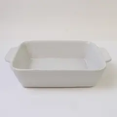 White Ceramic Rectangular Mini Baking Dish w/ Handles 8x5.5 Oven-Safe