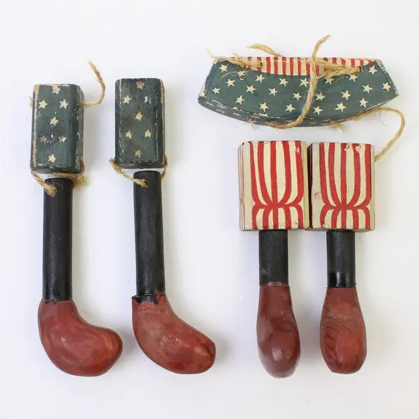 Handmade Wooden Raggedy Ann & Andy Pair of Dolls Movable Legs Twine Rustic