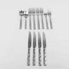 Mixed Lot of 12 18/0 Stainless Flatware in Pattern Wheels Frost by Pfaltzgraff
