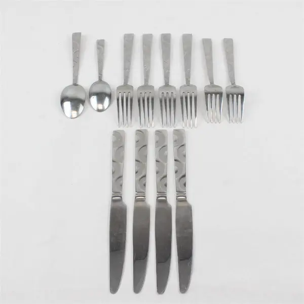 Mixed Lot of 12 18/0 Stainless Flatware in Pattern Wheels Frost by Pfaltzgraff