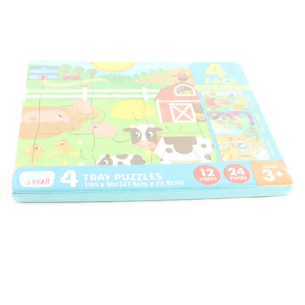 Chuckle & Roar Kids' Jigsaw Puzzles: Farm, Zoo, Jungle & Dinos 4-Pack New