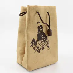 Filoli Burlap Wine Bag Quail Design Drawstring Rustic Bottle Carrier