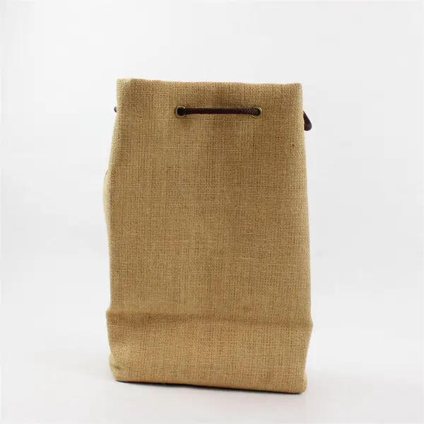 Filoli Burlap Wine Bag Quail Design Drawstring Rustic Bottle Carrier