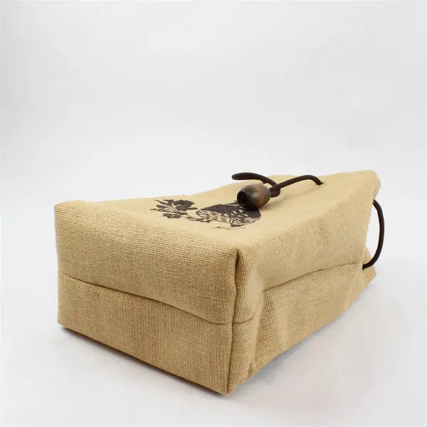 Filoli Burlap Wine Bag Quail Design Drawstring Rustic Bottle Carrier