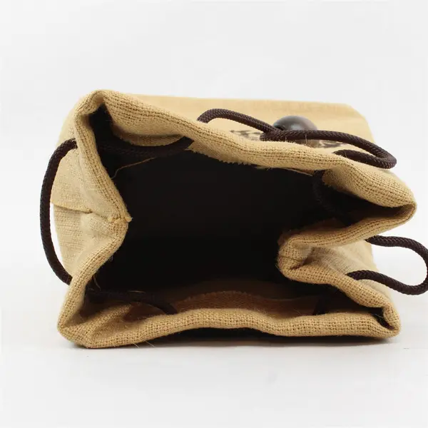 Filoli Burlap Wine Bag Quail Design Drawstring Rustic Bottle Carrier