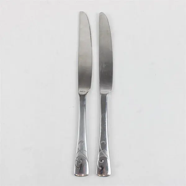 Two Oneida Serif (Stainless) Dinner Knives Used Flatware Pieces
