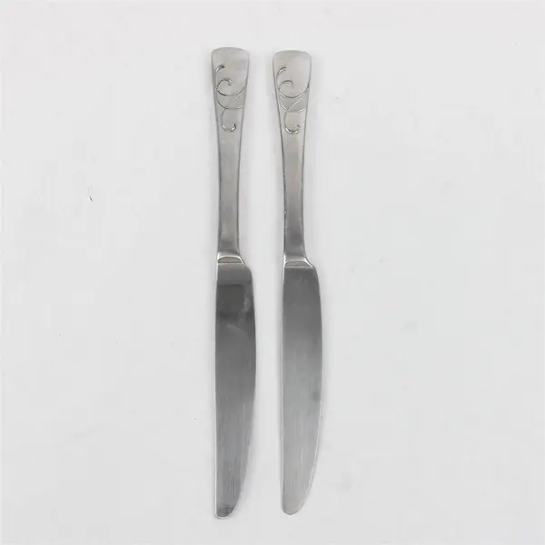 Two Oneida Serif (Stainless) Dinner Knives Used Flatware Pieces