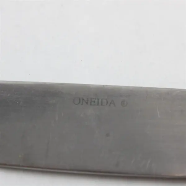 Two Oneida Serif (Stainless) Dinner Knives Used Flatware Pieces