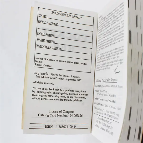 Pocket Reference Thomas J. Glover 2nd Edition 1996-97 Sequoia PB