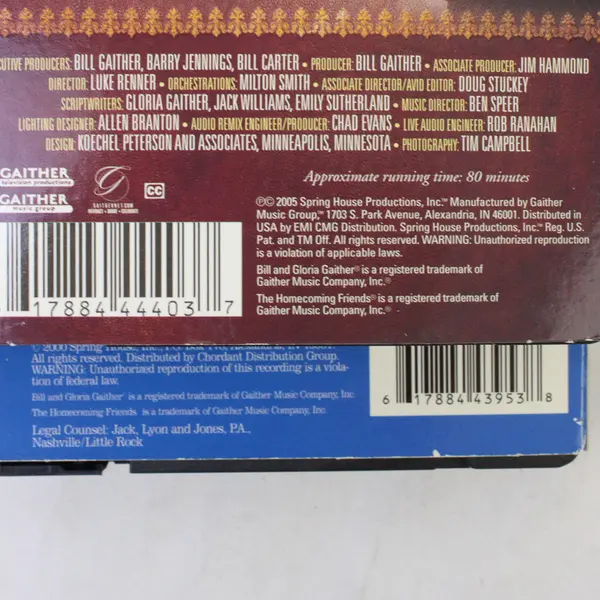 Lot of 2 Bill & Gloria Gaither VHS - Harmony in the Heartland; Cherished Hymns