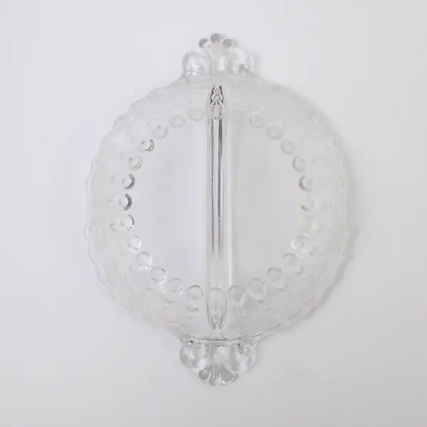 New Martinsville Glass Radiance Relish Dish 8.25" Etched with Meadow Wreath