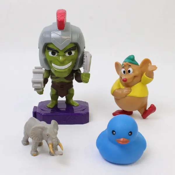 Lot of 4 Assorted Small Toys - Hulk, Gus Gus, Blue Duck, Elephant