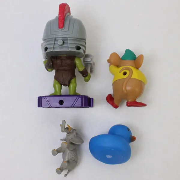 Lot of 4 Assorted Small Toys - Hulk, Gus Gus, Blue Duck, Elephant