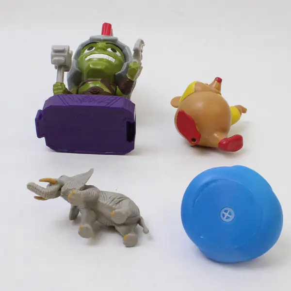 Lot of 4 Assorted Small Toys - Hulk, Gus Gus, Blue Duck, Elephant