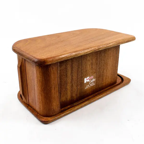 Vintage Teak Roll-Top Floppy Disk Storage Box Mid-Century Wood Desk Organizer