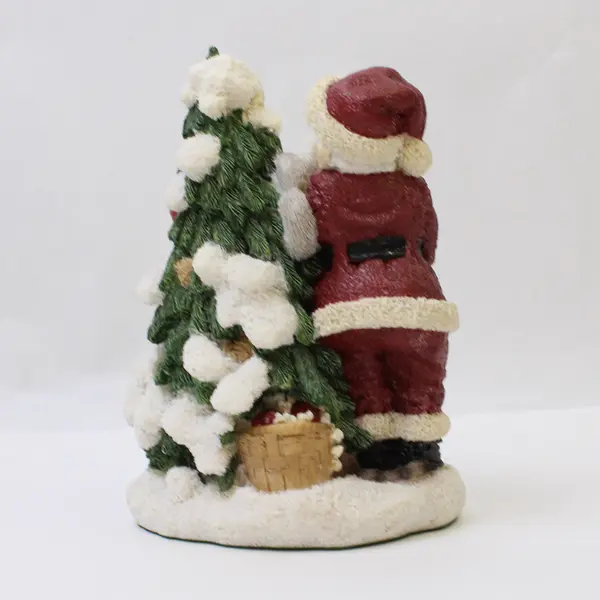 Unbranded Santa and Christmas Tree with Critters Resin Figurine 6in 