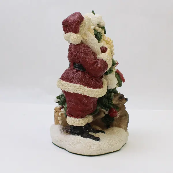 Unbranded Santa and Christmas Tree with Critters Resin Figurine 6in 