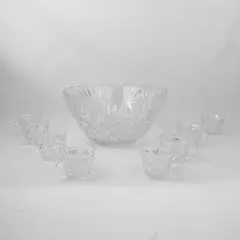 Vintage Anchor Hocking Arlington Pattern Punch Bowl Set w/ 8 Cups 
