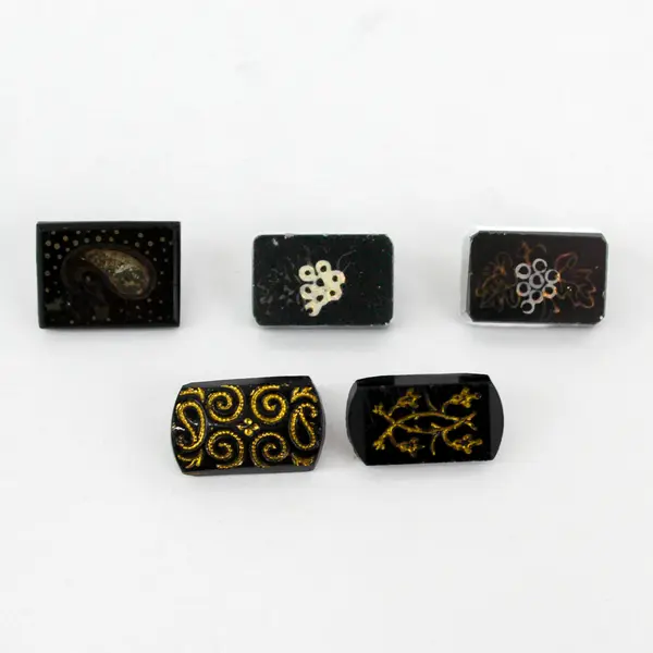 Lot of 5 Antique Victorian Black Glass Rectangular Shank Buttons 3/4" FLAWED