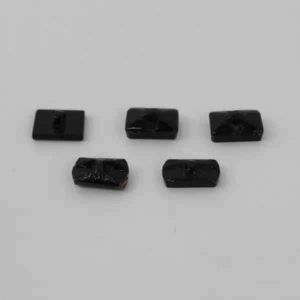 Lot of 5 Antique Victorian Black Glass Rectangular Shank Buttons 3/4" FLAWED