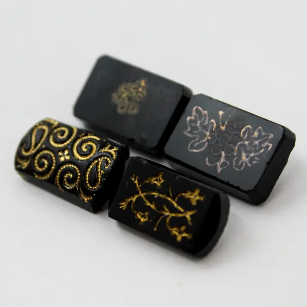 Lot of 5 Antique Victorian Black Glass Rectangular Shank Buttons 3/4" FLAWED
