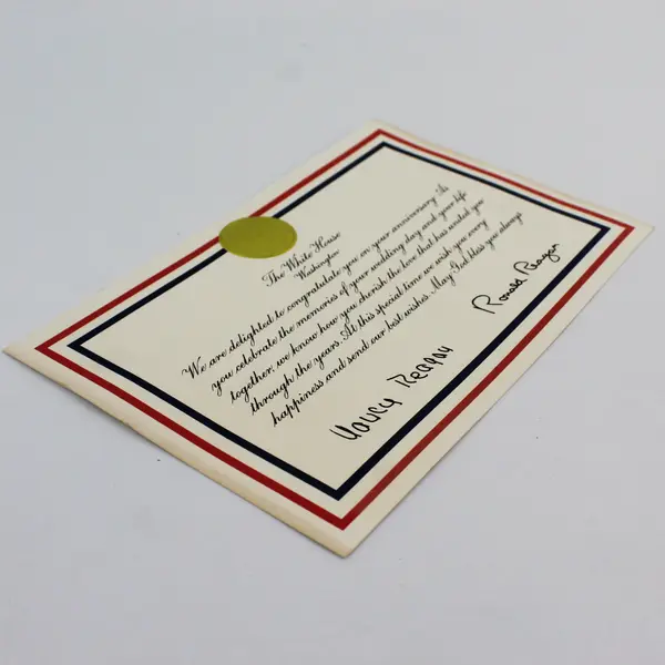 Ronald Reagan And Nancy Reagan Anniversary White House Card 