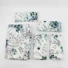 Blue & Off-White Floral Rectangular Tablecloth 50" x 66" with 4 Napkins - Flawed