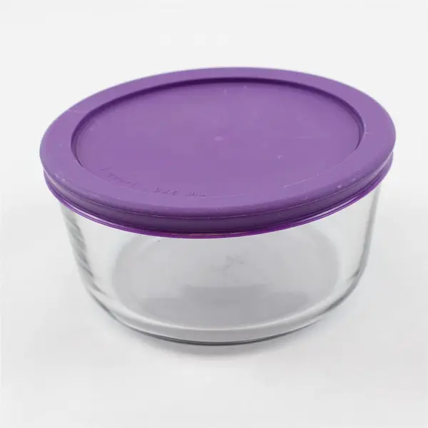 Anchor Hocking 1 Quart Round Glass Food Storage Container Purple Lid - Flawed