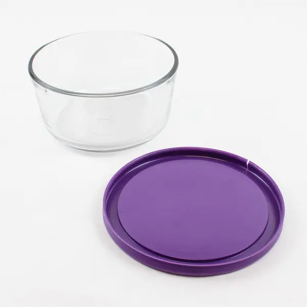 Anchor Hocking 1 Quart Round Glass Food Storage Container Purple Lid - Flawed