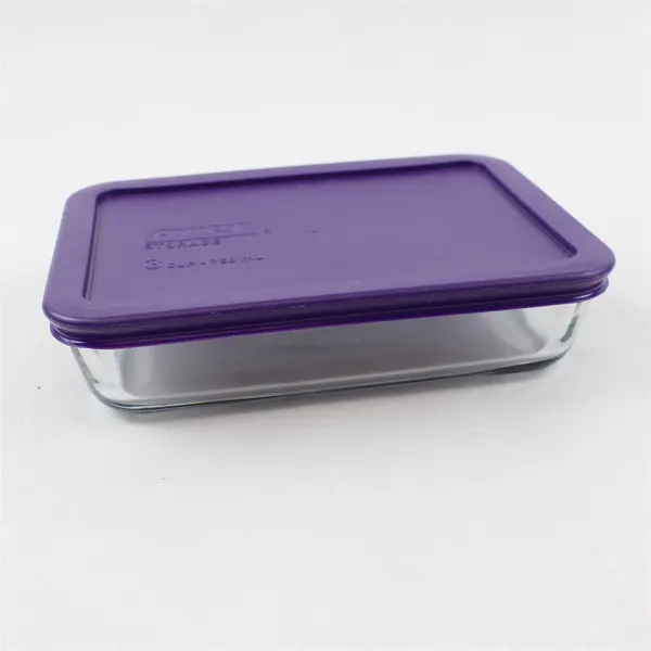  Pyrex 7210 Clear Baking Dish 3 Cup Rectangle Ovenware with Purple Lid 