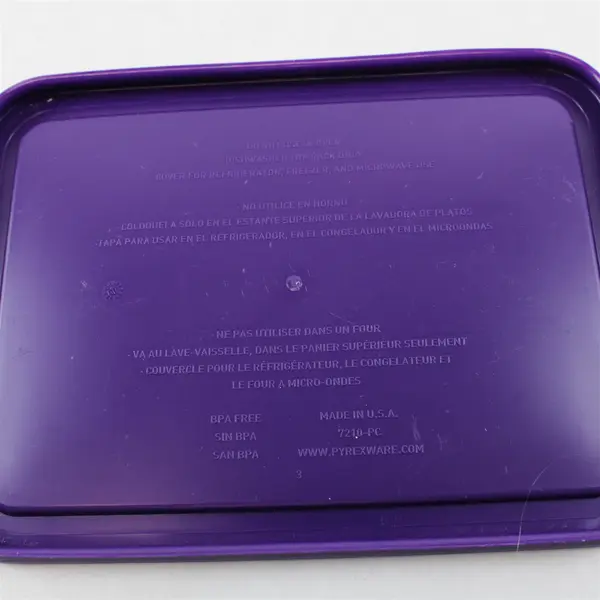 Pyrex 7210 Clear Baking Dish 3 Cup Rectangle Ovenware with Purple Lid 