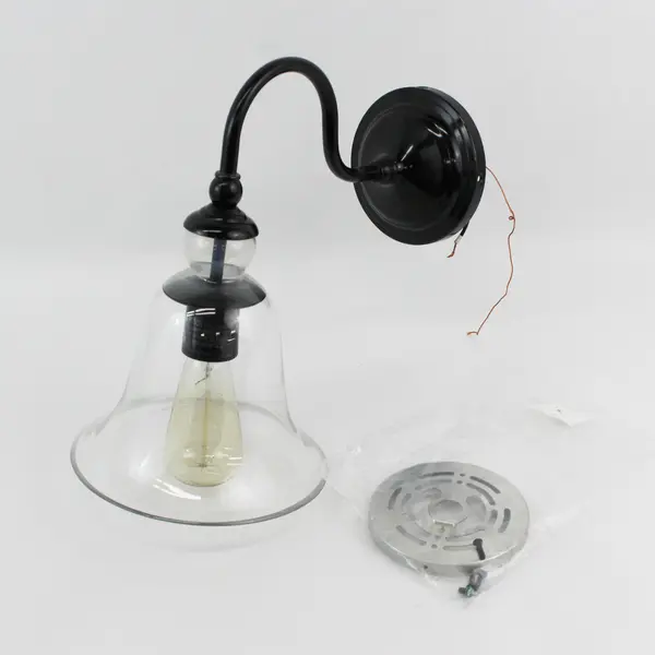 Tamrion Black Metal 1-Light Wall Sconce Clear Glass Shade with Edison Bulb