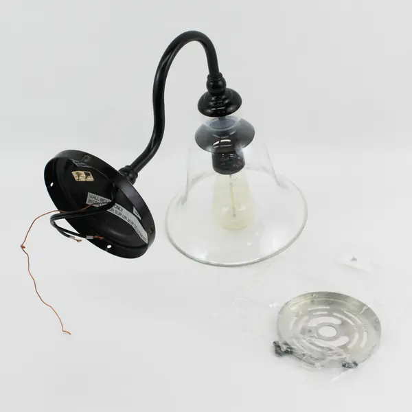 Tamrion Black Metal 1-Light Wall Sconce Clear Glass Shade with Edison Bulb