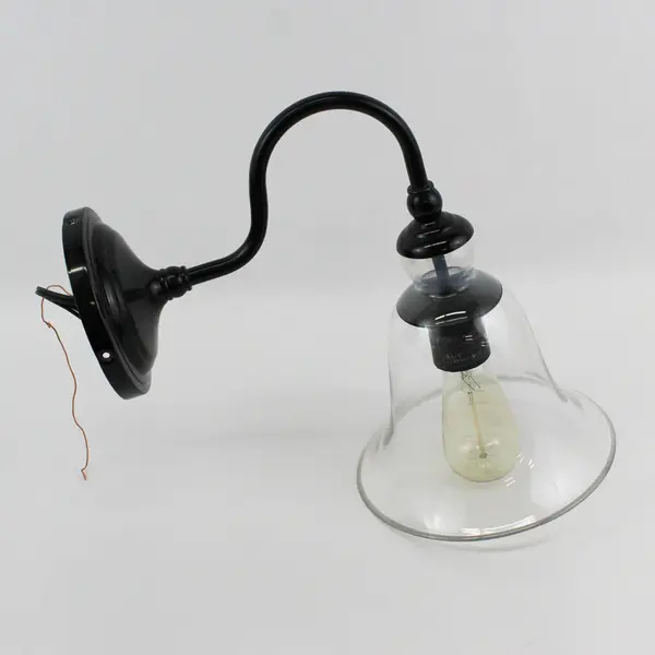 Tamrion Black Metal 1-Light Wall Sconce Clear Glass Shade with Edison Bulb