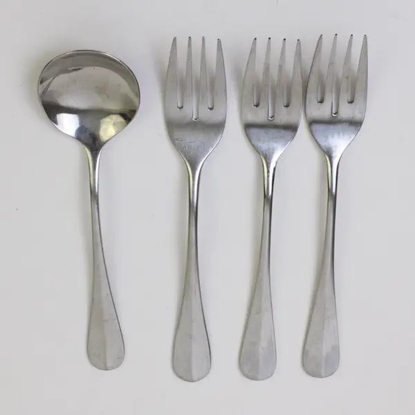 Set of 4 DJ Flatware Baguette Stainless Steel 3 Salad Forks + 1  Soup Spoon