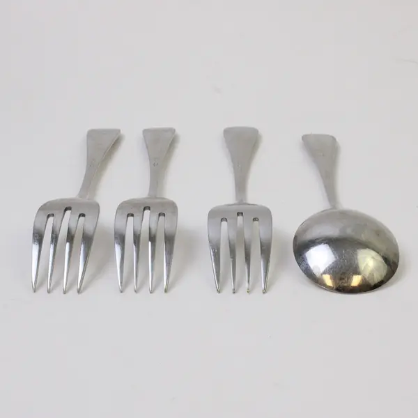 Set of 4 DJ Flatware Baguette Stainless Steel 3 Salad Forks + 1  Soup Spoon